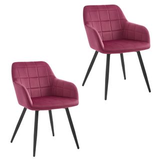 2xChaises De Salle à Manger Siège En Velours Chaise De Cuisine Pieds en Métal Bordeaux