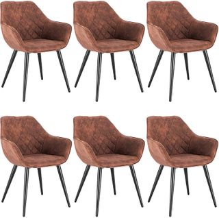 6x Chaises De Salle à Manger Assise En Tissu Simili-cuir Avec Accoudoir 41x45x84cm Brun