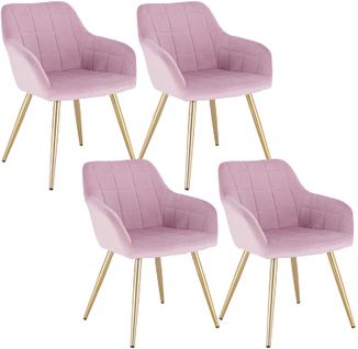 4x Chaises De Salle À Manger Chaise De Salon Structure En Métal Et Assise En Velours Rose