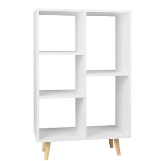 Bibliothèque À 5 Niveaux. Étagère De Rangement Avec Pieds En Bois Massif. Blanc. 60x95x30 cm