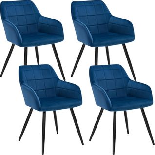 4xChaises De Salle à Manger Chaise De Cuisine Chaise De Salon En Velours Pieds En Métal Bleu