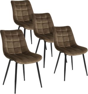 4x Chaises De Salle À Manger Chaises De Cuisine Siège En Velours Pieds En Métal Brun