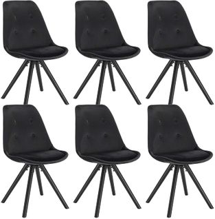 6x Chaise De Salle À Manger en Velours Pieds En Bois - Noir