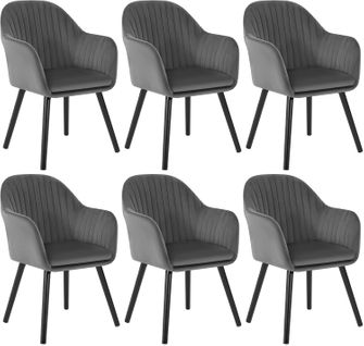 6x Chaise De Salle À Manger en Velours - Gris Foncé