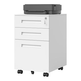 Caisson De Bureau En Acier Et Nylon Avec Serrures Et Roulettes 39x45x60cm Blanc