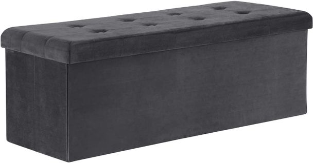 Banc Coffre De Rangement Pliant Boîte De Rangement Siège En Velours Tabouret Bas-110x37-5x38cm Gris