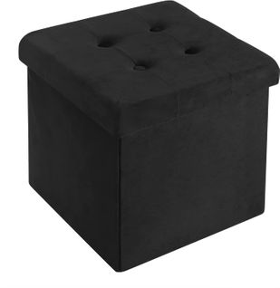 Tabouret Pouf De Rangement En Velours-coffre Repose-pied Pliable 37-5x37-5x38cm-noir