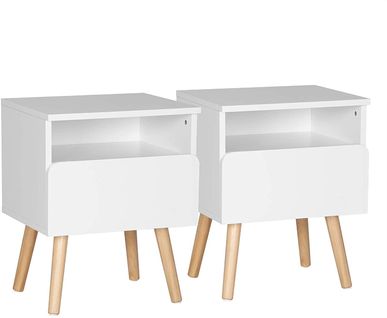 2 X Table De Chevet Avec Tiroir Et Compartiment Ouvert.table Basse En Bois 40x33.5x50 Cm.blanc