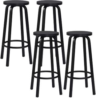 Lot De 4 Tabourets De Bars-rond Structure En Métal Assise En Mdf-noir