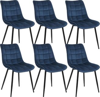 6x Chaise De Salle À Manger en Velours Pieds En Métal - Bleu