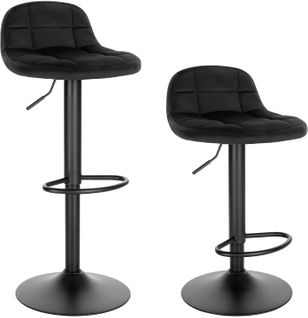 Lot De 2 Tabouret De Bar En Velours-Tabouret De Comptoir Hauteur  62-83cm-Pivotant à 360°-Noir