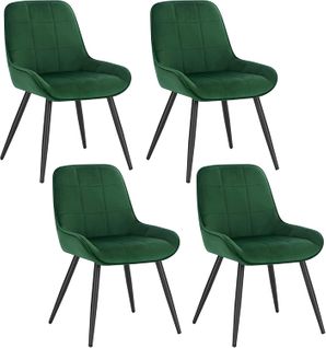 Lot De 4 Chaises De Salle à Manger. Chaises Relaxantes En Velours Avec Dossier. Vert Foncé