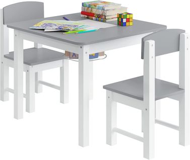 Ensemble De Table Et Chaises Pour Enfant.Avec Plaque De Base De Bloc.Plateau Réversible.Blanc+Gris