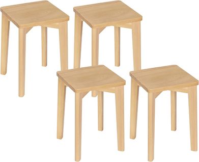 Lot De 4 Tabouret En Bois Massif - Chaise Salle à Manger - Siège Carré - Hauteur 44.5cm