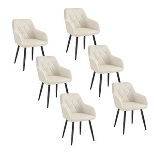 6x Chaise Salle à Manger-Chaise De Cuisine En Velours-Assis Rembourré Et Pieds En Métal-Blanc