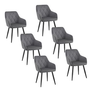 6x Chaise Salle à Manger-Chaise De Cuisine En Velours-Assis Rembourré Et Pieds En Métal-Gris Foncé