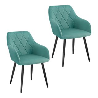 2x Chaise Salle à Manger-chaise De Cuisine En Velours-assis Rembourré Et Pieds En Métal-vert Turc