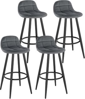 Lot De 4 Tabourets De Bar Modernes.chaise De Cuisine En Velours+métal.hauteur D'assise.gris Foncé