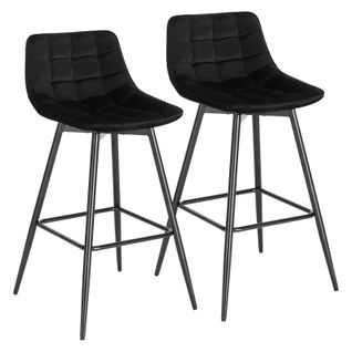 Lot De 2 Tabourets De Bar En Velours-Chaises De Bar Avec Repose-Pieds-Pieds En Métal-Noir