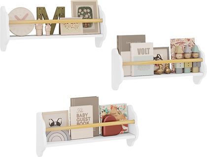 Lot De 3 Bibliothèque Pour Enfant En Pin+mdf.étagère Murale Avec 3 Tablettes.blanc