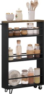 Desserte à Roulettes à 3 Niveaux.Chariot De Rangement Avec Poignée Et Freins.Marron Rustique+Noir