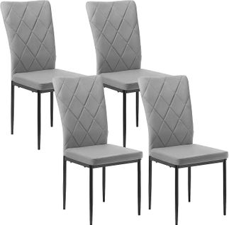 Lot De 4 Chaises Salle à Manger. Chaise De Cuisine En Velours.pieds En Métal. Gris Foncé