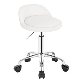 Tabouret De Bureau A Roulettes En Similicuir Blanc