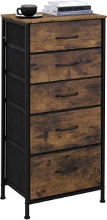 Commode Avec 5 Tiroirs En Tissu, Meuble De Rangement En Mdf, Cadre En Métal, Marron Rustique