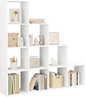 Bibliothèque à 10 Compartiments, Meuble De Rangement, En Bois D’ingénierie, Blanc, 136x29x136cm