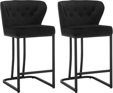 Lot De 2 Tabourets De Bar En Velours-Chaise Ergonomique Pour Cuisine-Salon-Pieds En Métal-Noir