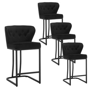 Lot De 4 Tabourets De Bar En Velours-Chaise Ergonomique Pour Cuisine/Salon-Pieds En Métal-Noir