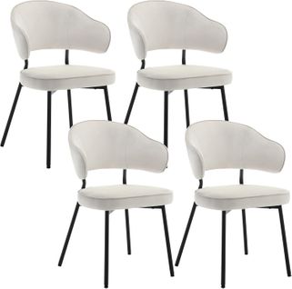 Lot De 4 Chaises Salle à Manger rembourrée En Velours,pieds En Métal,crème