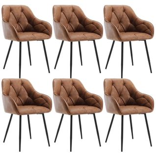 Lot De 6 Chaise De Salle à Manger Rembourrée, Pieds En Métal, En Simili Cuir Vintage, Marron