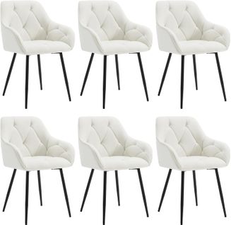 Lot De 6 Chaises De Salle à Manger.chaise De Cuisine En Velours Rembourrée.pieds En Métal.crème