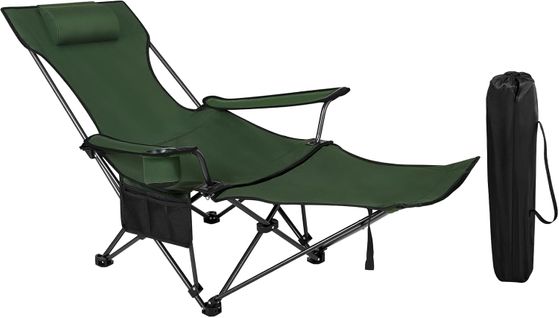 Chaise De Camping Pliante,chaise Longue Avec Repose-pied+appui-tête Amovible,sac De Transport,vert