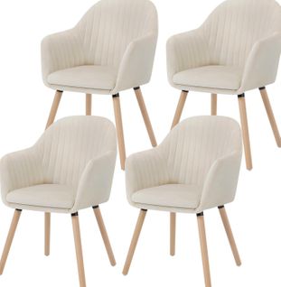 4 x Chaises De Salle à Manger - Chaises De Réception En Velours Et Bois Massif - Crème