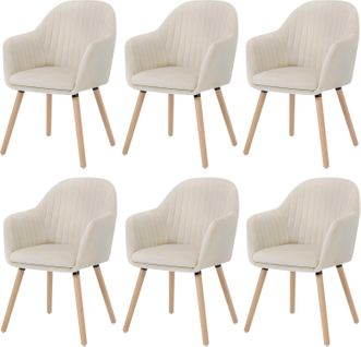 6x Chaises De Salle à Manger-chaises De Réception En Velours Et Bois Massif-crème