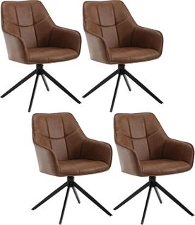 4 X Chaise De Salle à Manger Pivotante,pieds En Métal,rembourrée En Similicuir Vintage,marron Clair