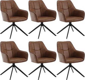 6 X Chaise De Salle à Manger Pivotante, Pieds En Métal,Rembourrée En Similicuir Vintage,Marron Clair