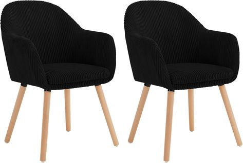 Lot De 2 Chaise De Salle à Manger Rembourrée En Velours Côtelé,Chaise Cuisine,Pieds En Bois,Noir