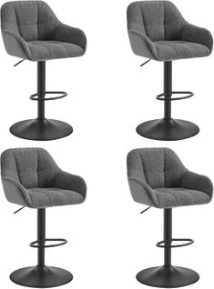 Lot De 4 Tabouret De Bar Rembourré, Hauteur Réglable, Pivotant, Chenille+Velours Côtelé, Gris Foncé