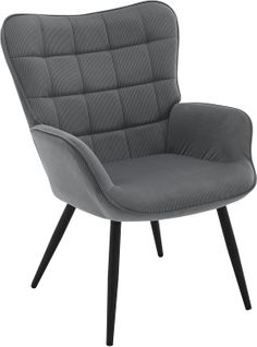 Fauteuil à Oreilles Rembourré En Velours Côtelé,Fauteuil Relax Moderne,Pieds En Métal,Gris Foncé