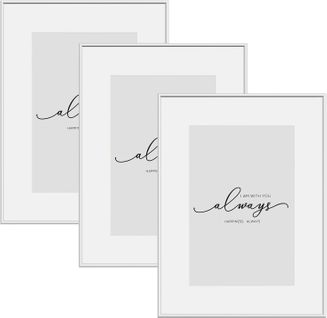 3xcadre Photo En Aluminium,avec Passepartout,pour Montage Mural,vitrage En Plexiglas,13x18cmargenté