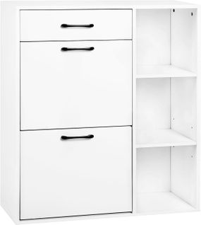 Meuble à Chaussures En Bois Composé Avec Tiroir,armoire à Chaussures à 3 Niveaux,80x90x30cm,blanc