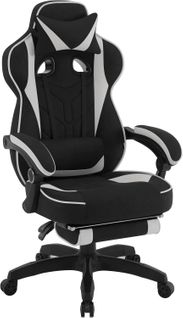 Chaise Gaming En Tissu Leathaire,Fauteuil Gamer Avec Coussin Lombaire,Hauteur Réglable,Gris