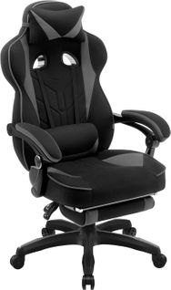 Chaise Gaming En Tissu, Fauteuil Gamer Avec Coussin Lombaire, Hauteur Réglable, Gris