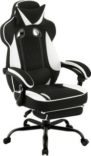 Fauteuil Gamer Pivotante,hauteur Réglable,chaise De Bureau Avec Réssorts,en Tissu Maillé,noir+blanc