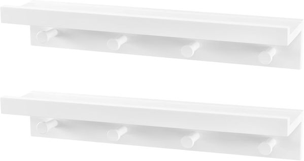 Étagère Murale Avec 4 Crochets,porte Manteau Mural Avec Tablette Et Étagère,en Mdf,blanc