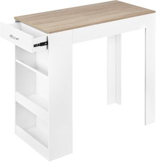 Table De Bar,table à Manger Avec 1 Tiroir+3 Compartiments Ouverts,en Bois,blanc+chêne Clair