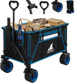 Chariot De Jardin Pliable,Chariot De Tansport à Roulettes Universelles,Tissu Oxford+Acier,Noir+Bleu